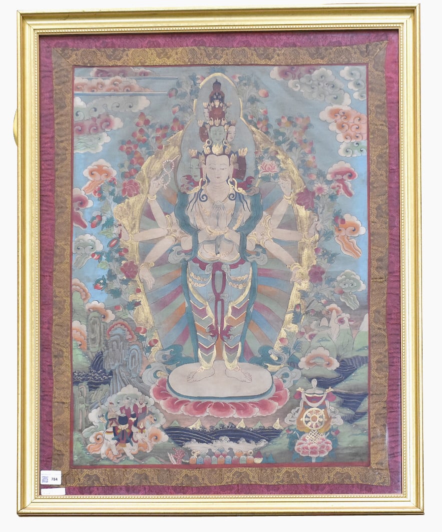 Large Chinese Painted Tangka of Guanyin ,19th C. (1 of 7)