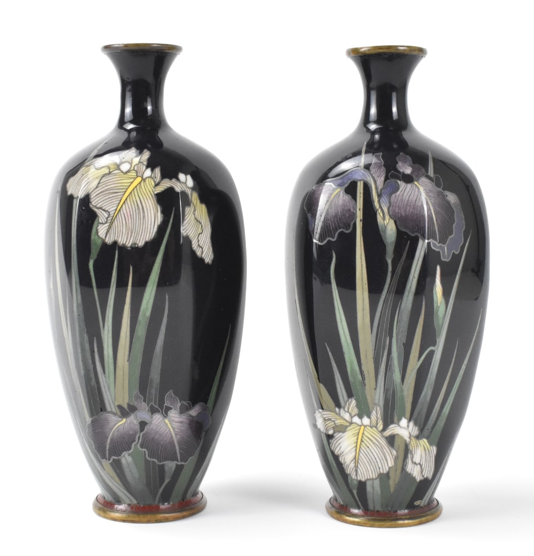 Pair of Japanese Cloisonne Vase w/ Iris, Meiji Pe. (1 of 8)