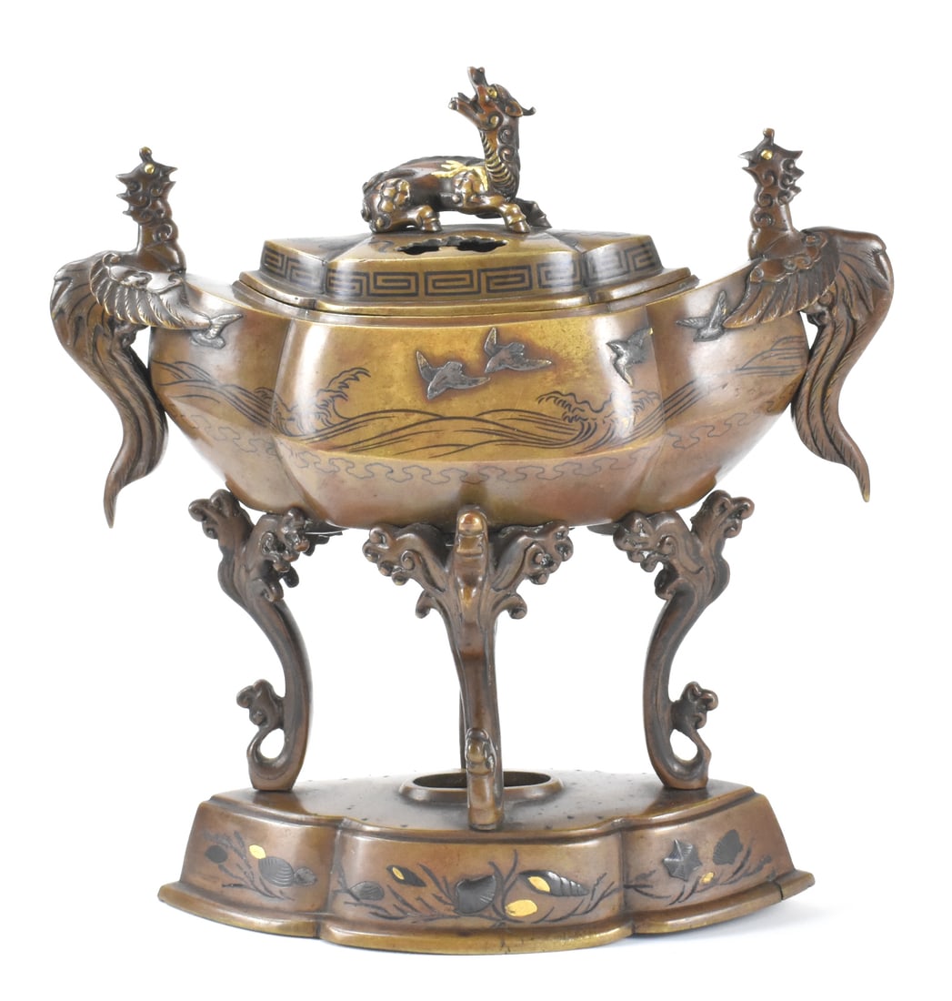Japanese Mixed Metal Censer & Cover, Meiji Period (1 of 14)