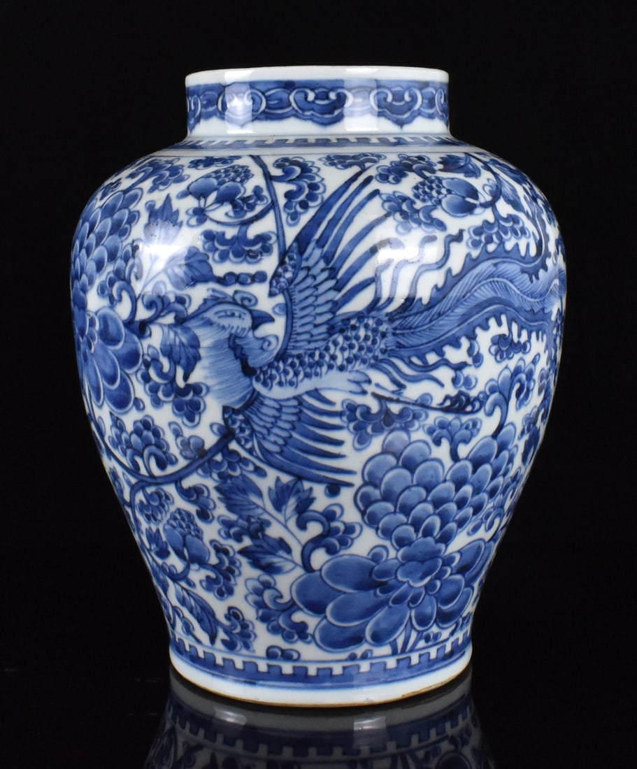 Chinese Blue & White Phoenix Jar, Shunzhi Period (1 of 12)