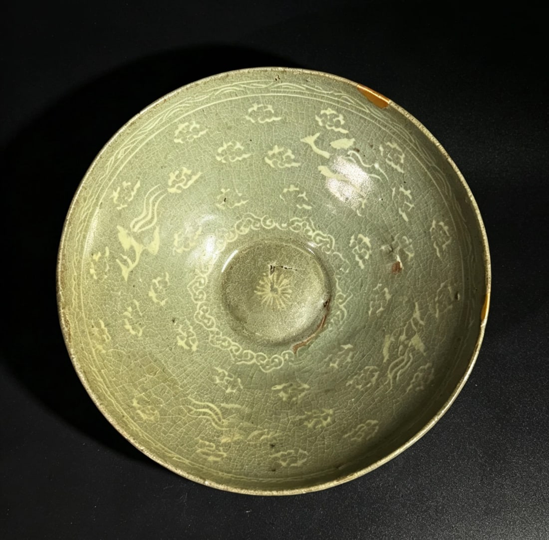Korean Celadon Bowl w/ Slip inlaid Crane, Goryeo D (1 of 9)