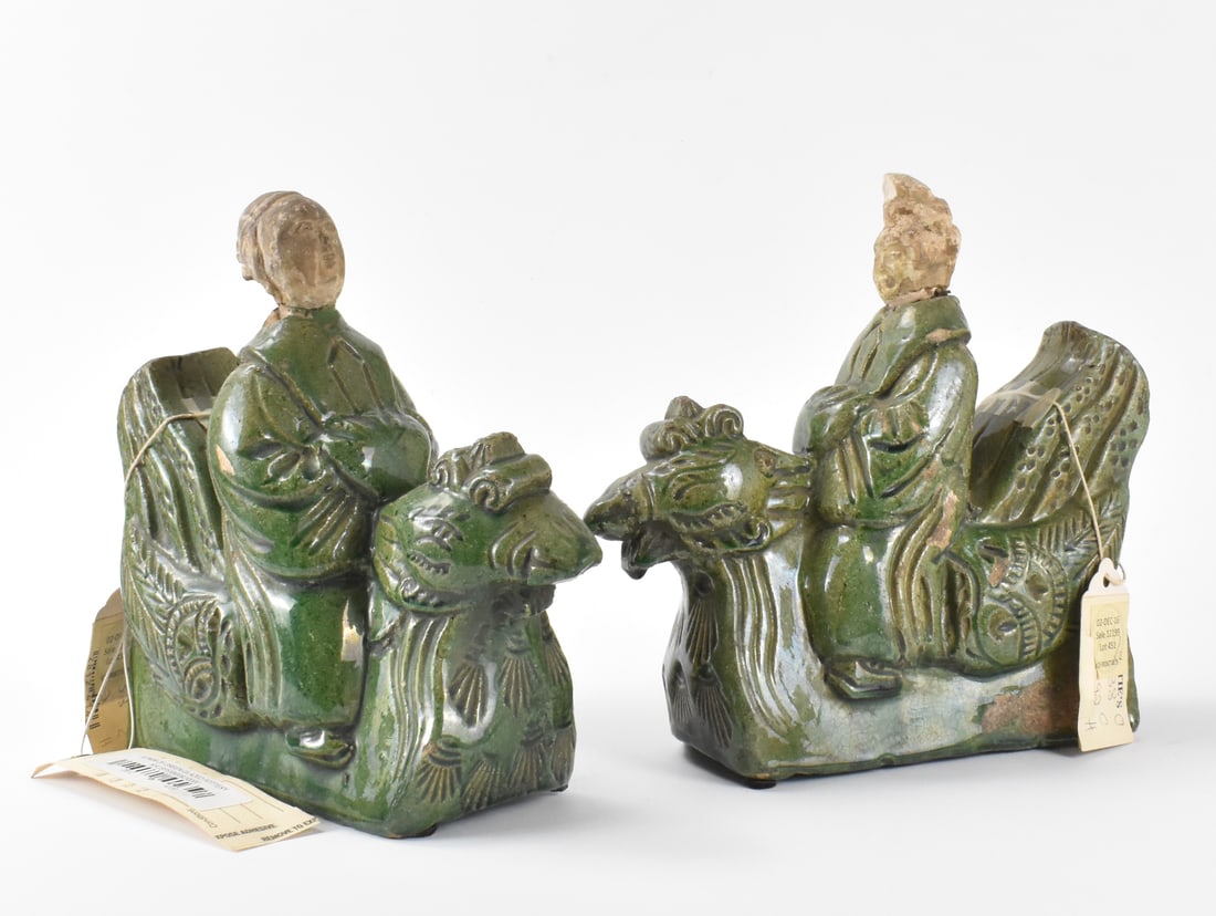 Pair Chinese Green Tileworks of Immortals,Ming D. (1 of 16)