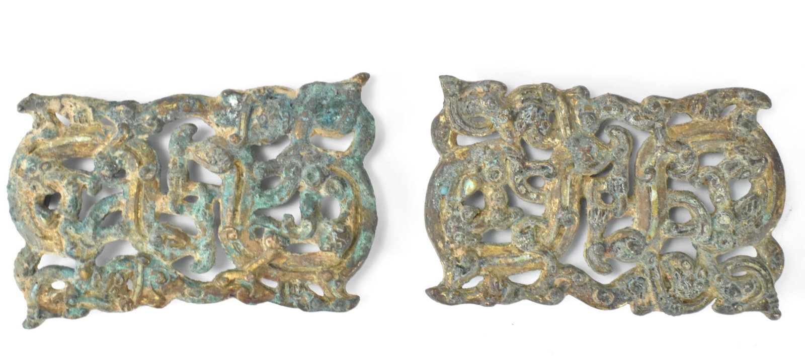 2 Chinese Gilt Bronze Belt Hooks,Warring State Pe.