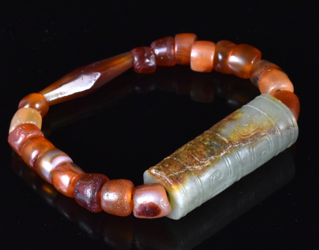 Chinese Agate & Jade Carved Bracelet ,West Zhou D (1 of 7)