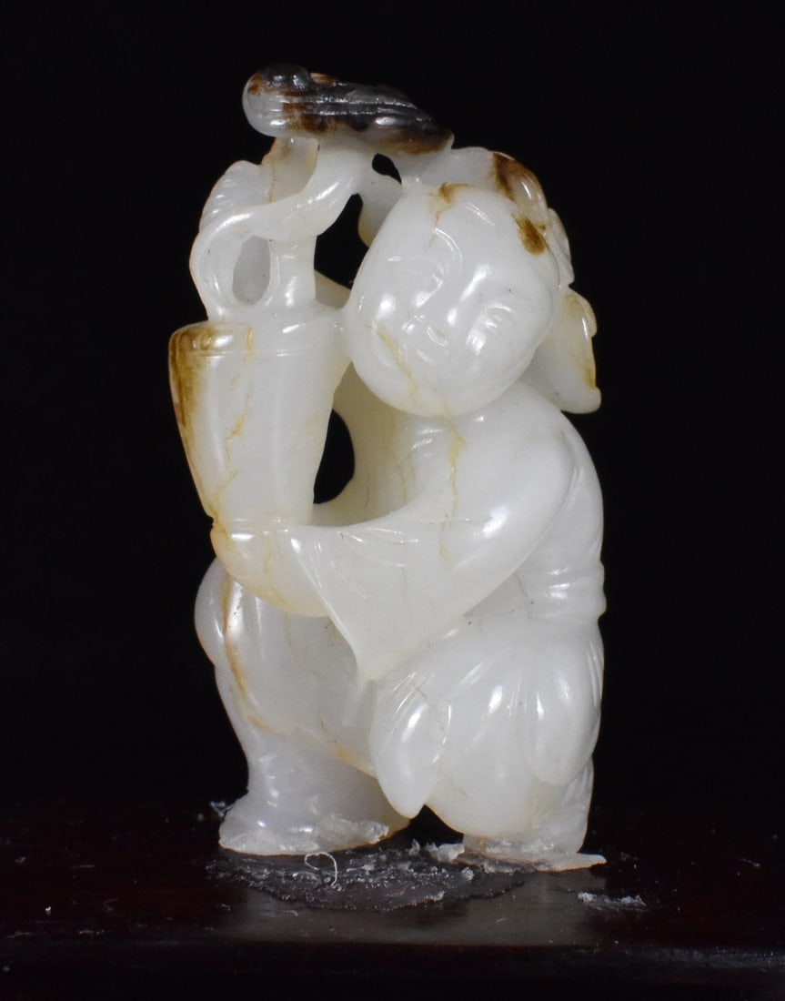 Chinese Jade Carved Boy Holding Lingzhi ,18th C. (1 of 13)