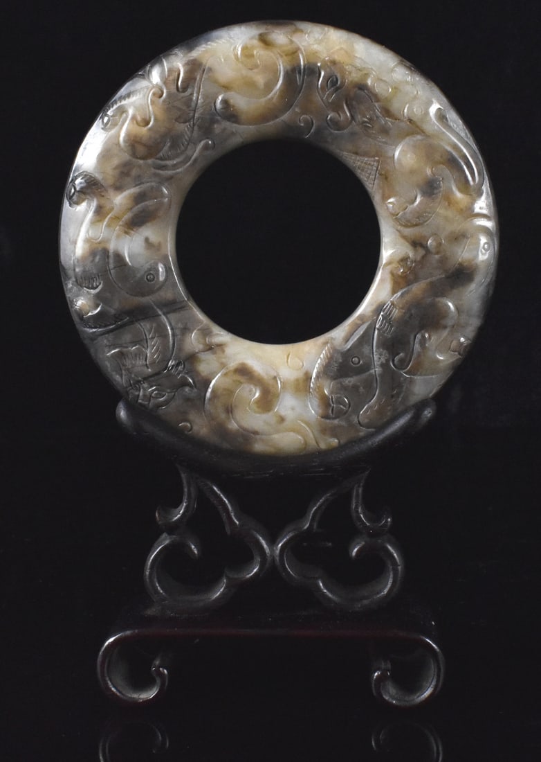 Chinese Jade Carved Ring w/ Chi Dragon, 19th C. (1 of 9)