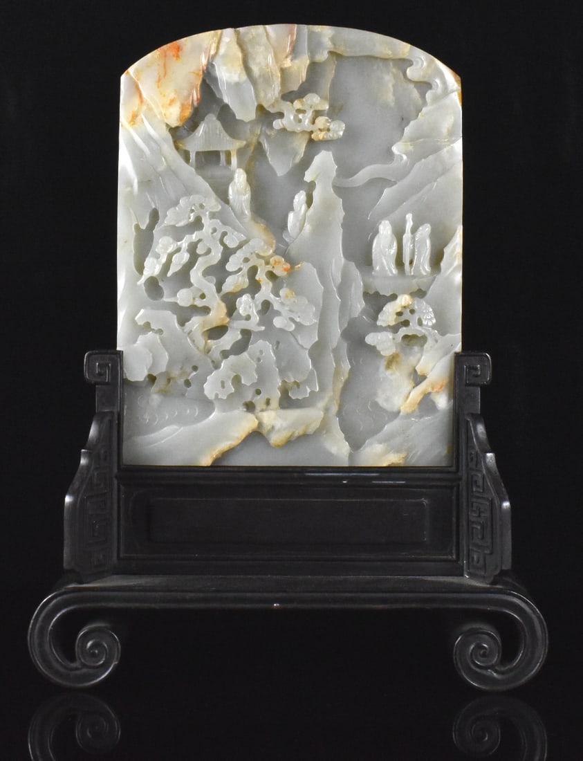 Chinese Jade Carved Table Screen on Zitan Stand (1 of 12)