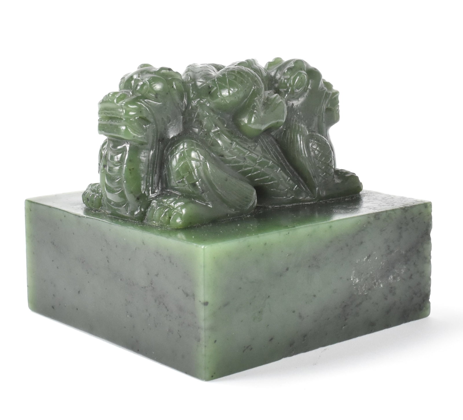 Chinese Spinach Jade Carved Dragon Seal, 19/20th C