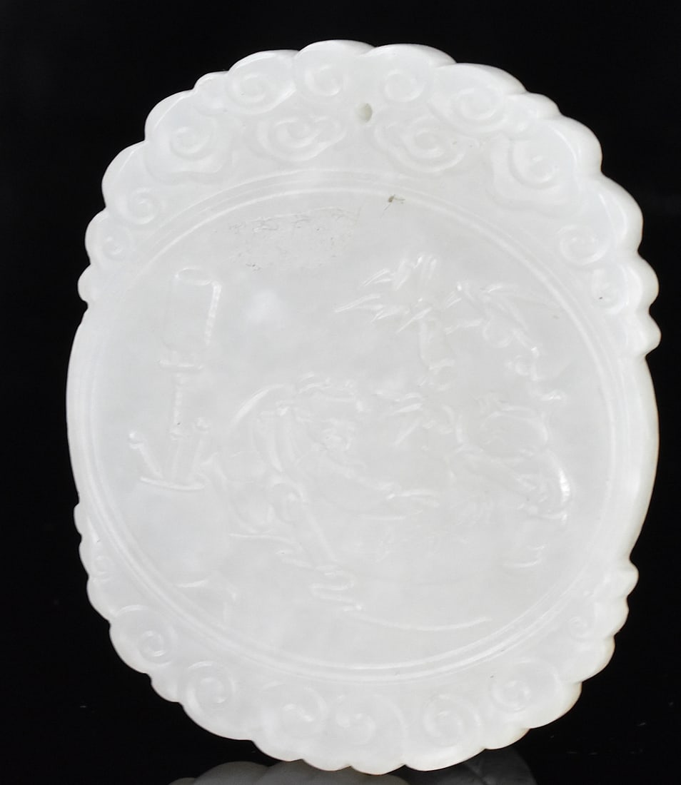 Chinese White Jade Carved Mandarin Duck Plaque (1 of 12)