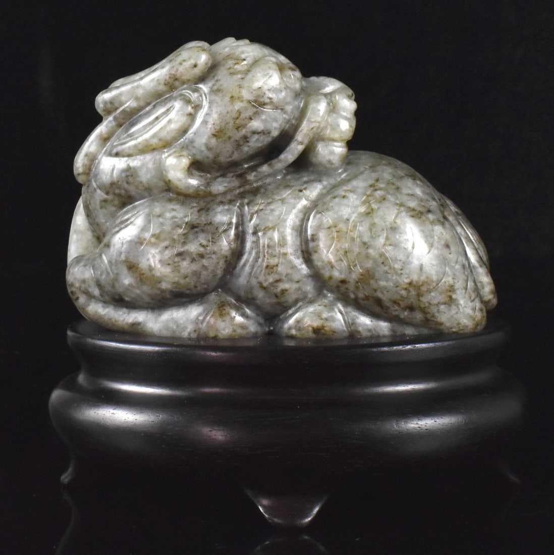 Chinese Grey Jade Carved Kirin Beast on Stand (1 of 15)