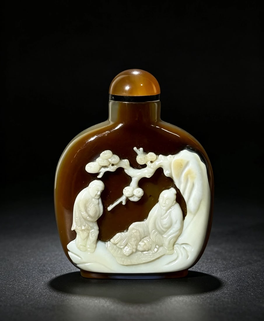 Chinese Cameo Agate Snuff Bottle w/ Scholar,Qing D (1 of 9)
