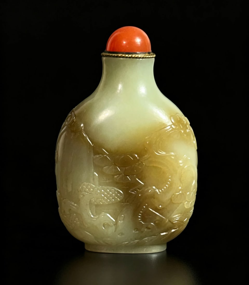 Chinese Jade Carved Snuff Bottle w/ Deer, Qing D. (1 of 14)