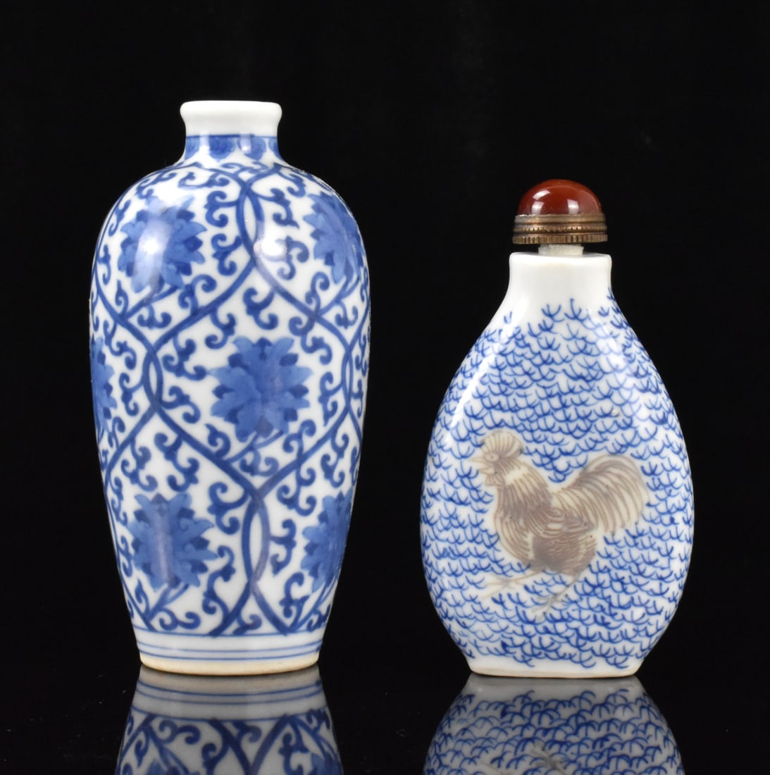 2 Chinese Blue & Copper Red Snuff Bottles,Qing D. (1 of 14)