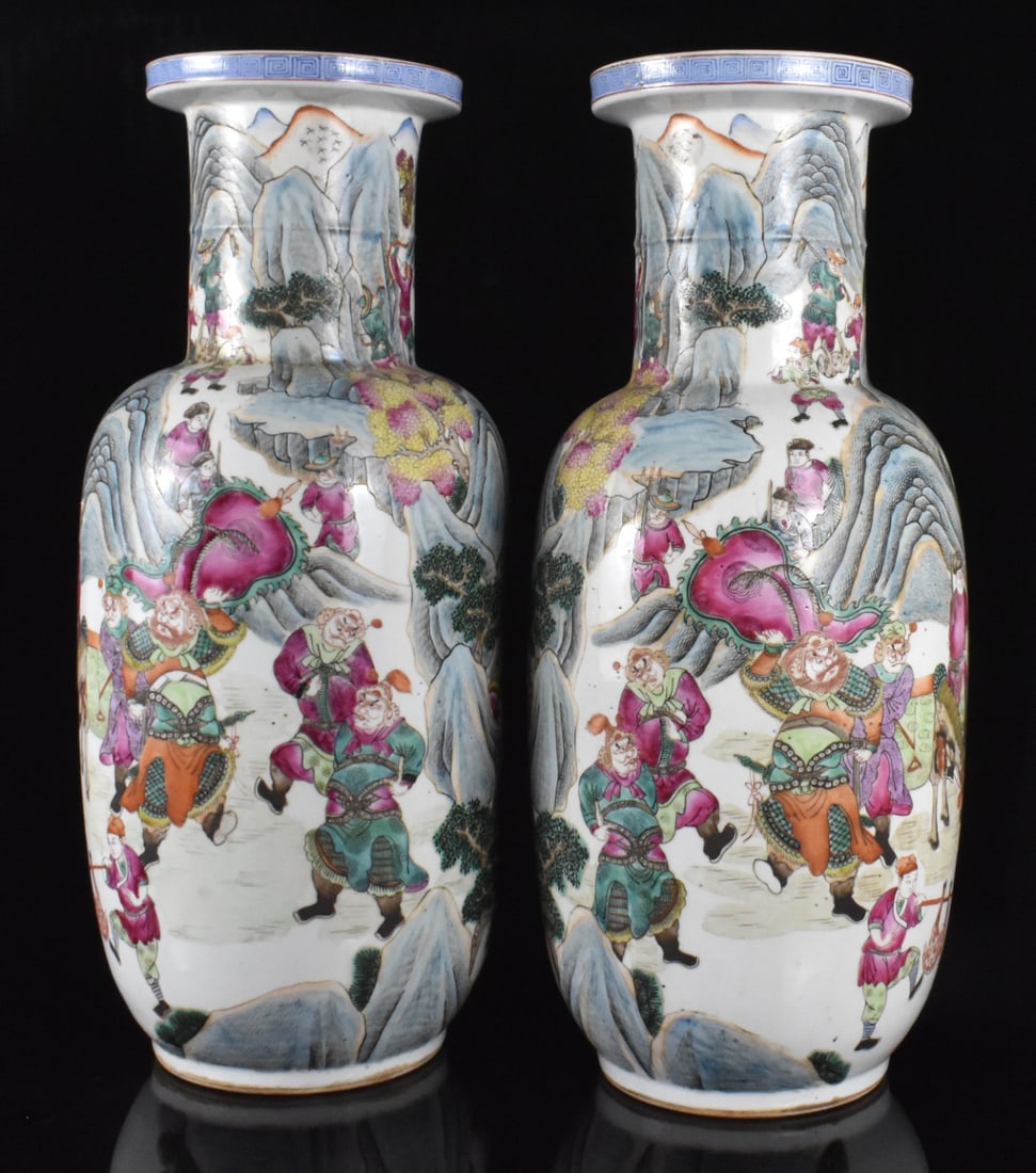 Pair Chinese Famille Rose Warrior Roleau Vase,Qing (1 of 14)