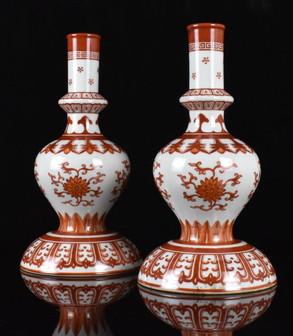 Pair Chinese Iron Red Holy Water Vase,Qing Dynasty (1 of 12)