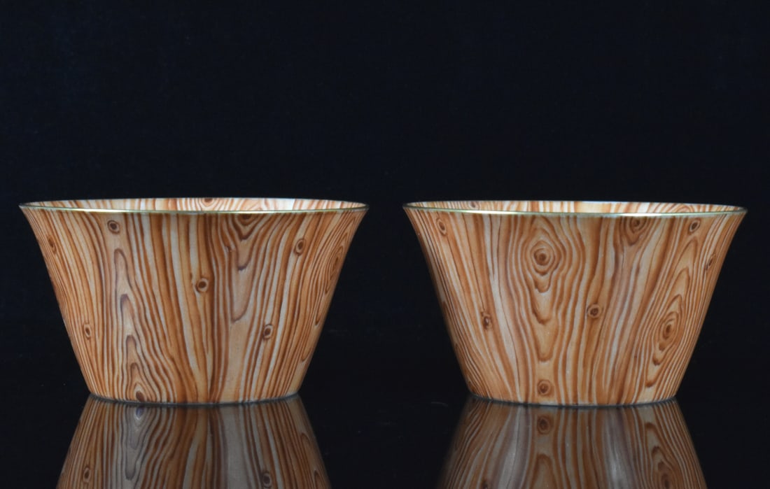 Pair Chinese Faux-Bois Cups, ROC Period