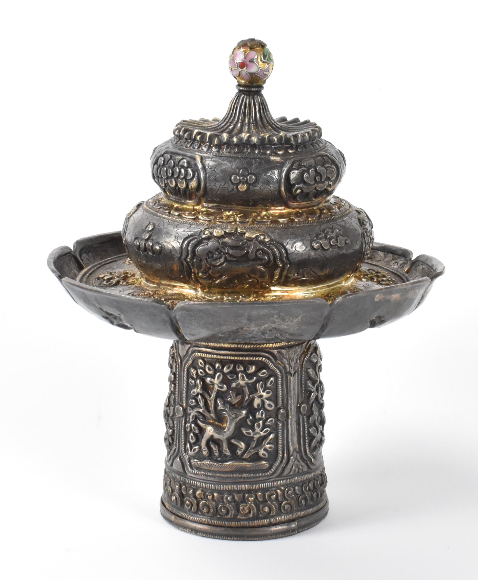 Tibetan Silver Repousse Cup Holder ,Qing Dynasty (1 of 13)