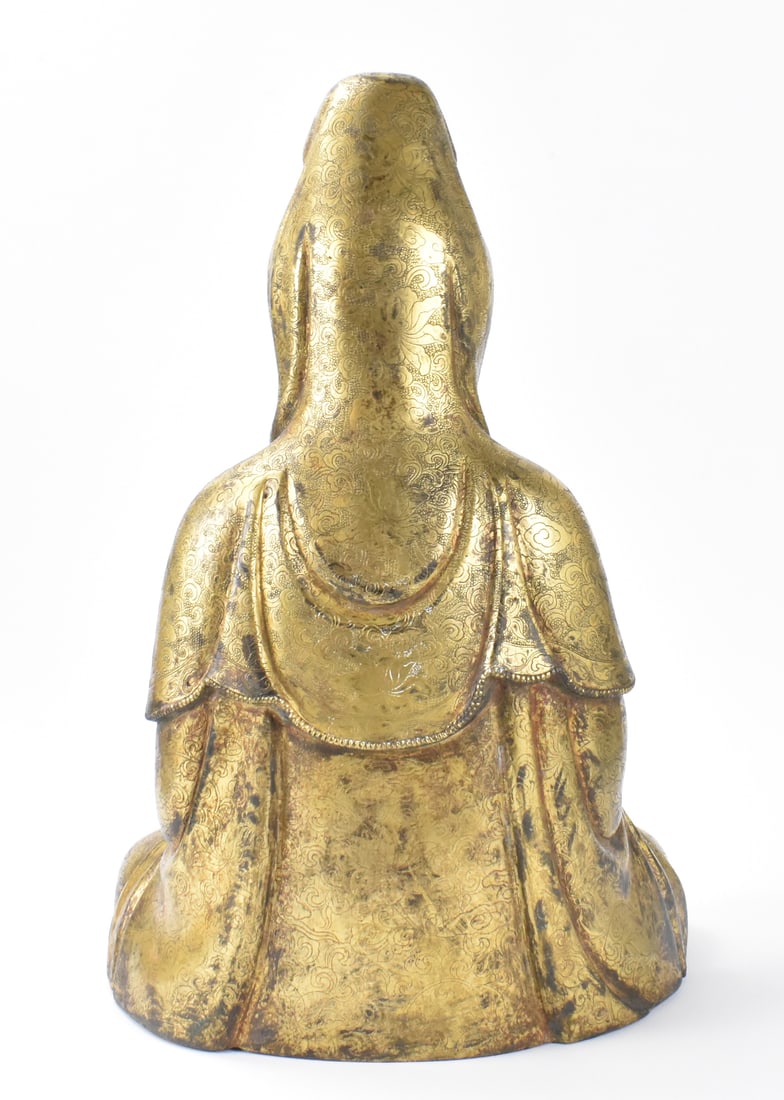 Large Chinese Gilt Bronze Guanyin on Stand, Qing D - 10