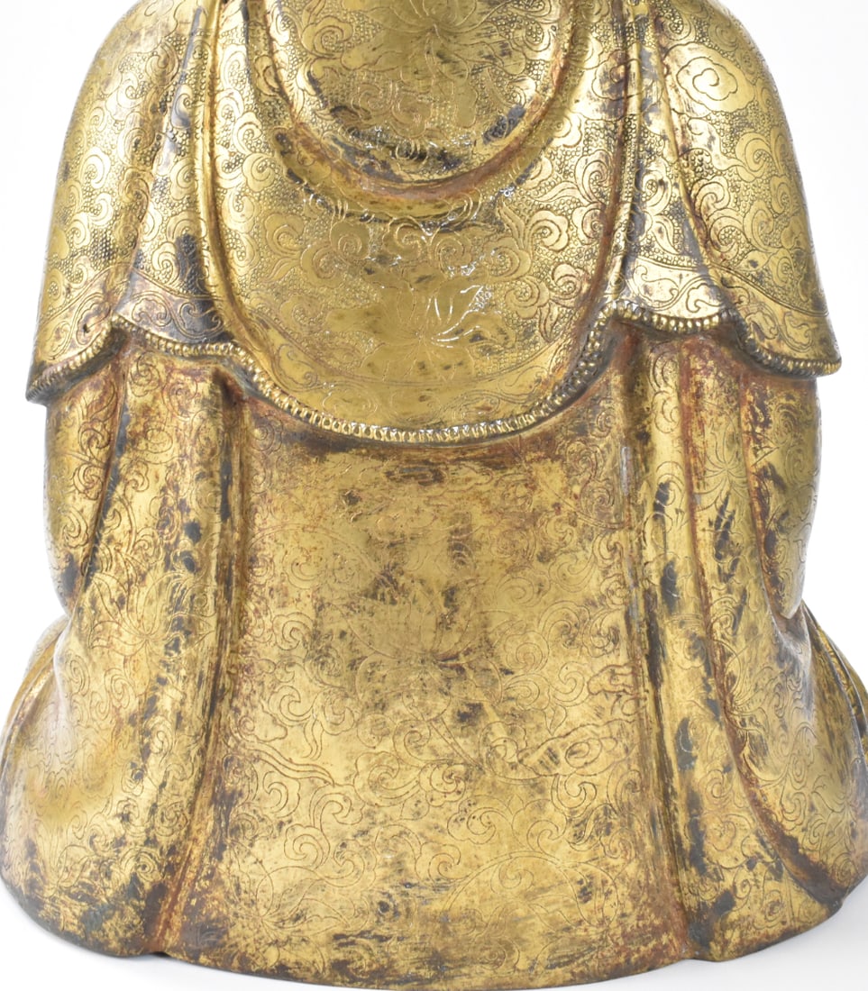 Large Chinese Gilt Bronze Guanyin on Stand, Qing D - 11
