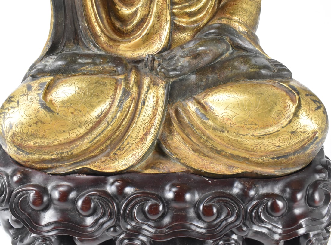 Large Chinese Gilt Bronze Guanyin on Stand, Qing D - 4