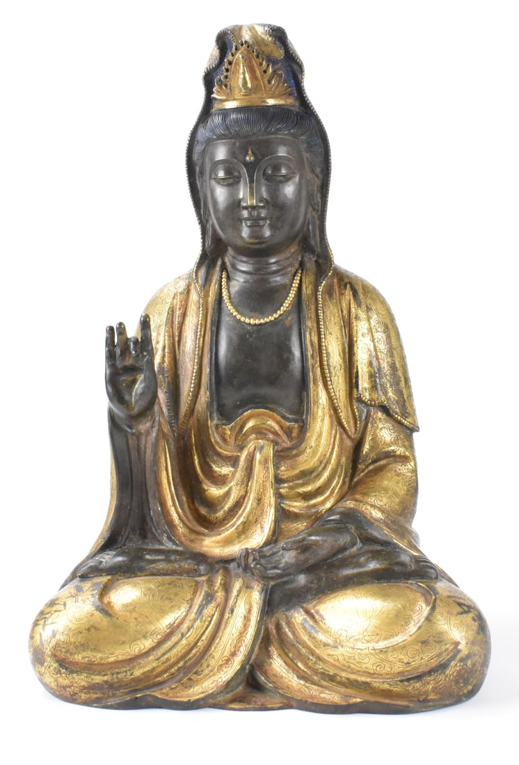 Large Chinese Gilt Bronze Guanyin on Stand, Qing D - 5