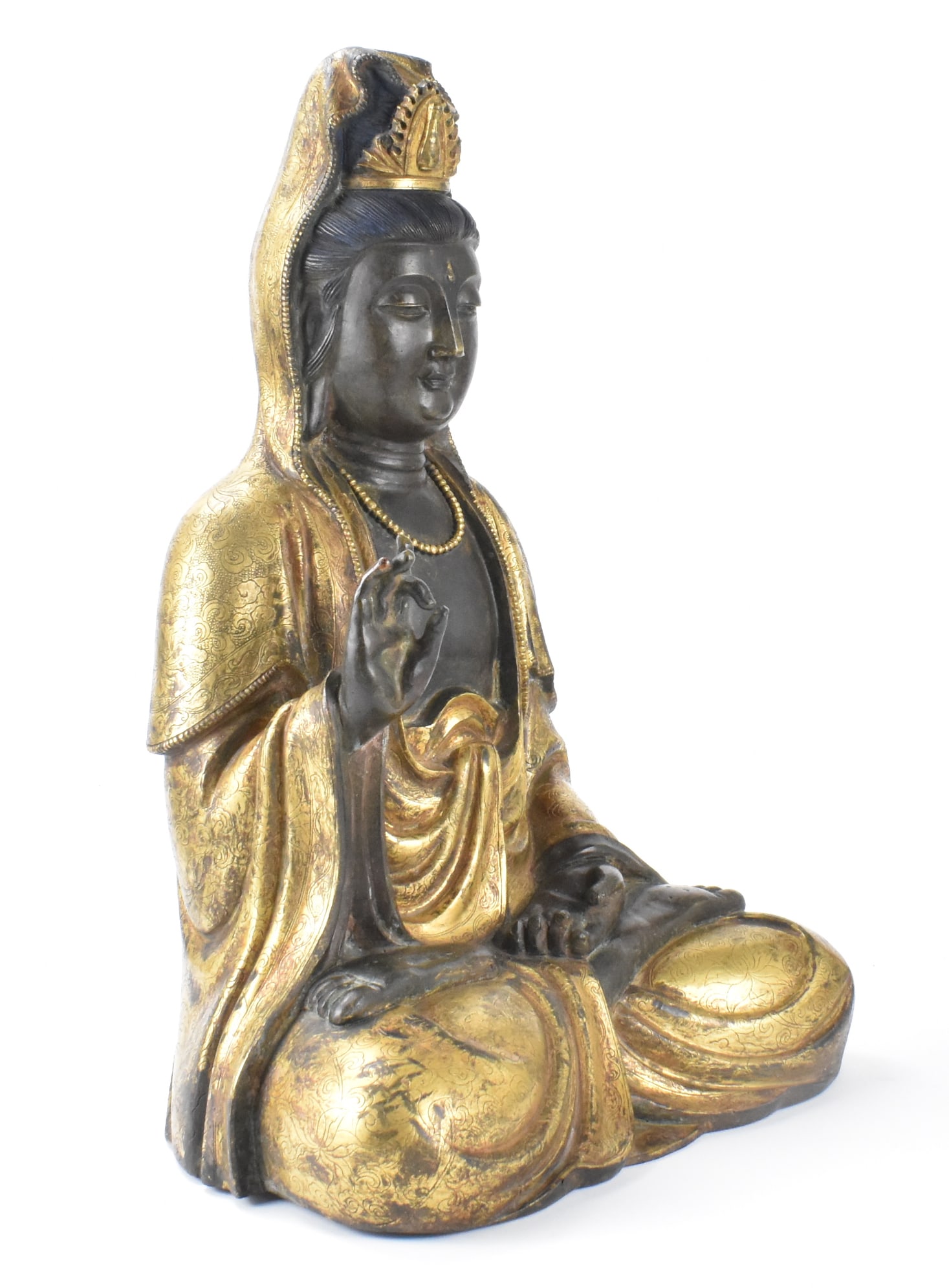 Large Chinese Gilt Bronze Guanyin on Stand, Qing D - 6