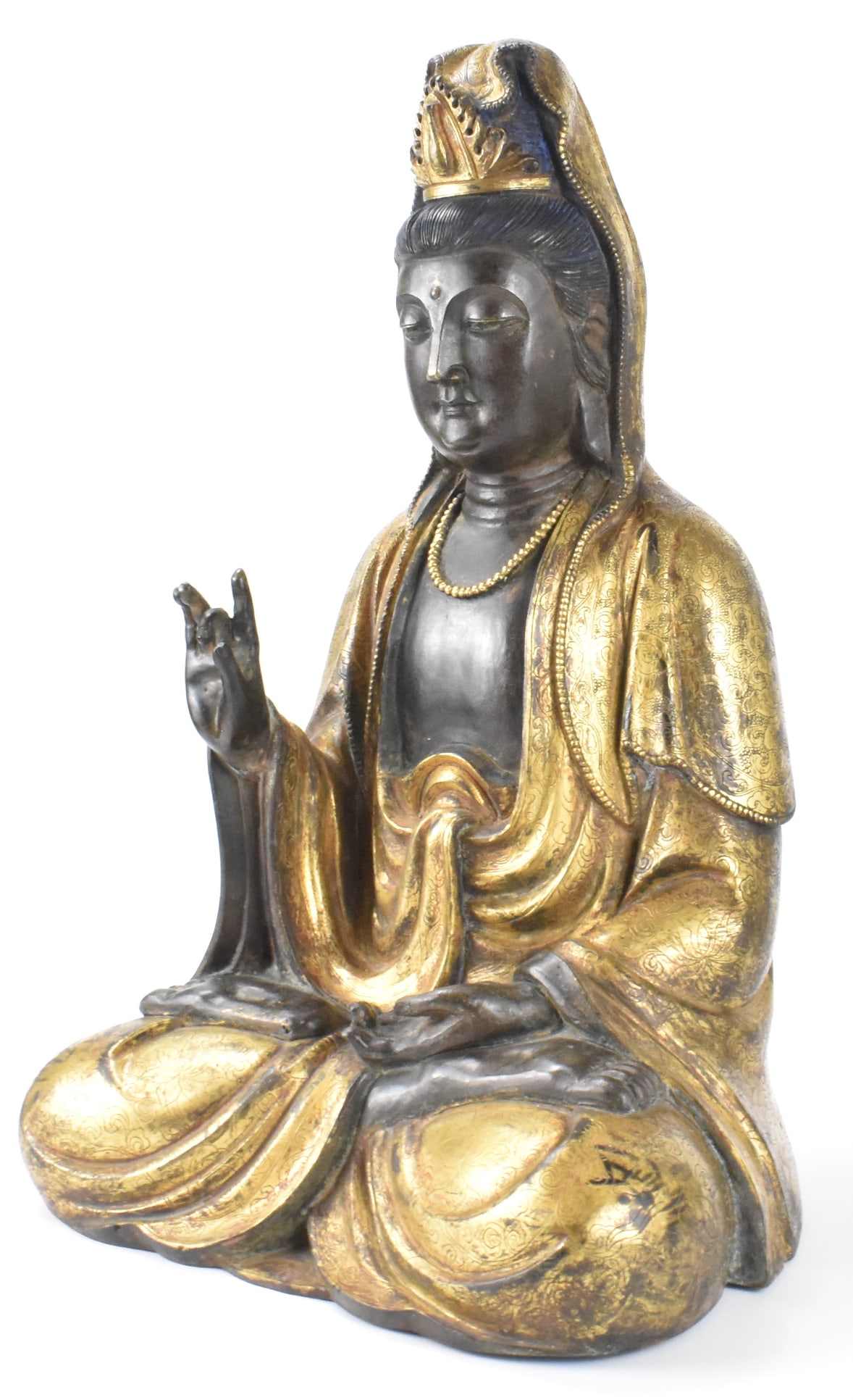 Large Chinese Gilt Bronze Guanyin on Stand, Qing D - 8