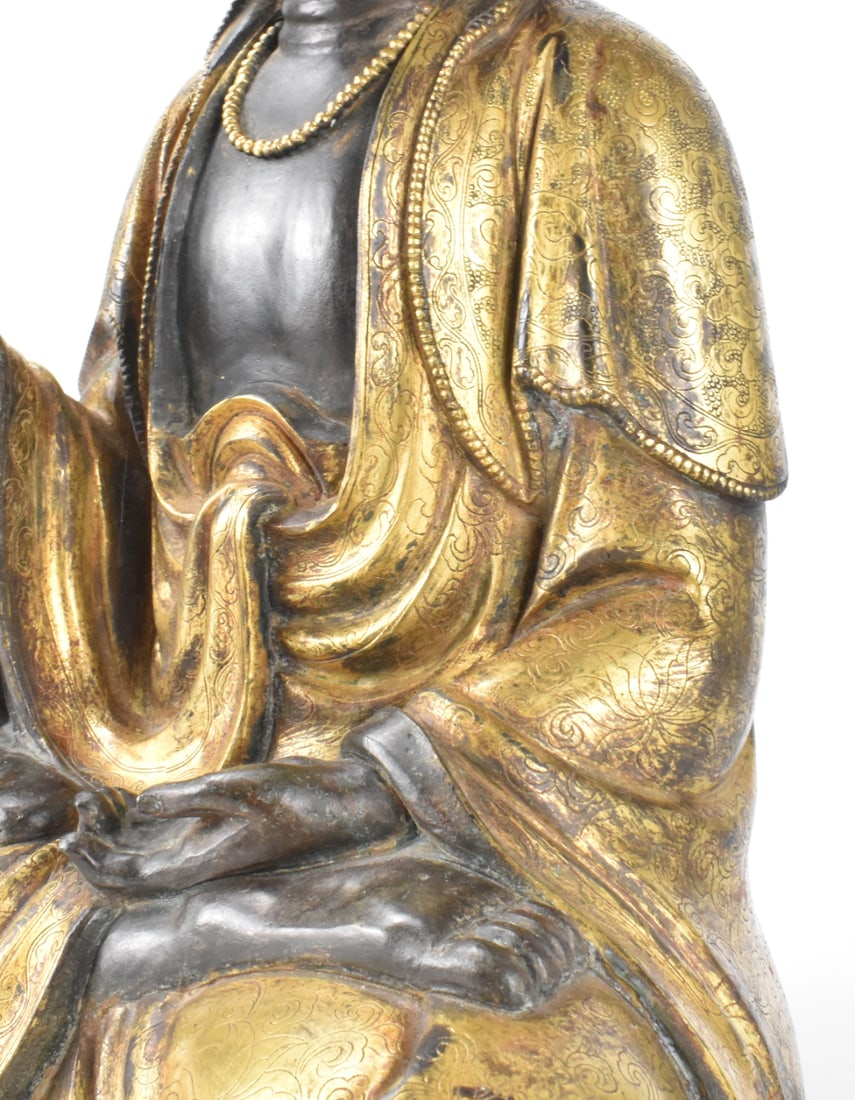 Large Chinese Gilt Bronze Guanyin on Stand, Qing D - 9