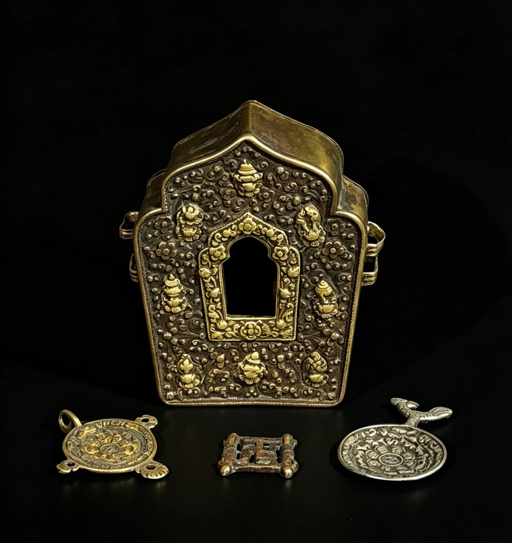 Group of 4 Tibetan Ritual Objects & Shrine, Qing D (1 of 11)