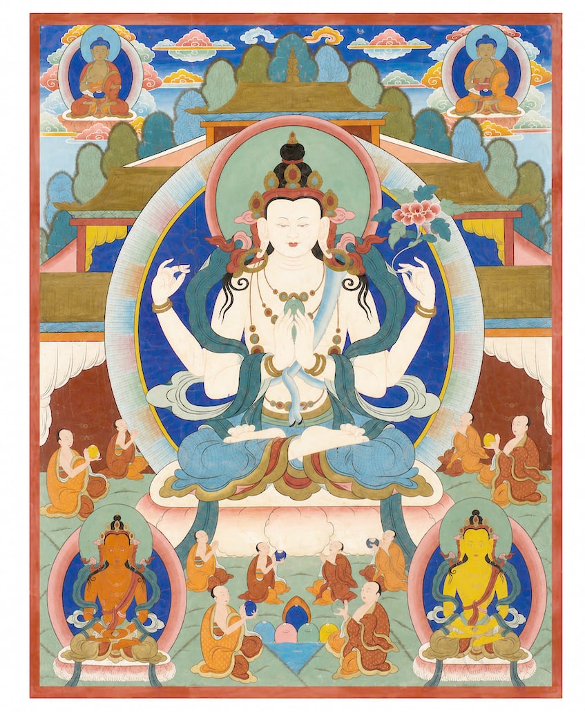 Large Tibetan Thangka w/ Buddha & Deities,Qing D. (1 of 9)