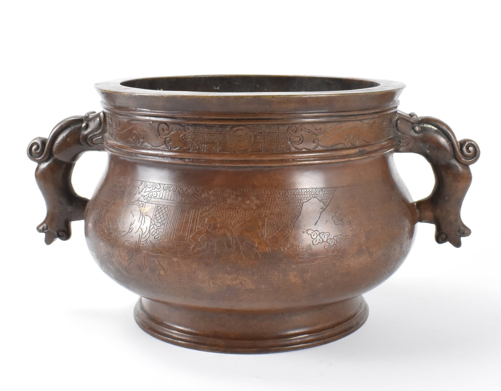 Large Chinese Bronze Incised Censer, Qing Dynasty (1 of 13)