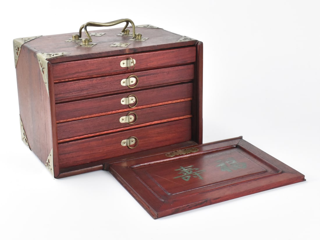 Set of Chinese Bone Carved Mahjong & Box, Qing D. (1 of 7)