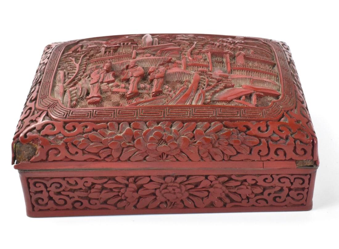 Chinese Cinnabar Lacquered Copper Box,19th C, (1 of 11)