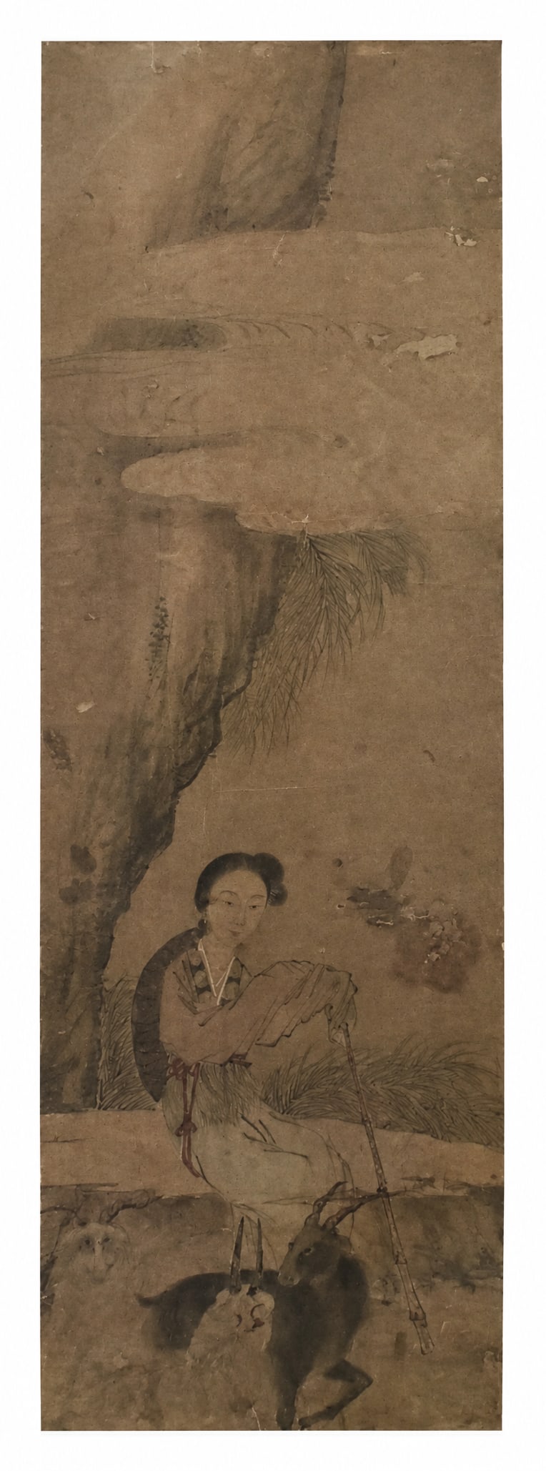 Chinese Painting of Lady & Goat, Qing Dynasty (1 of 6)