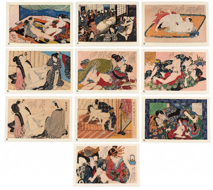 Group of 10 Japanese Erotic Woodblock Prints