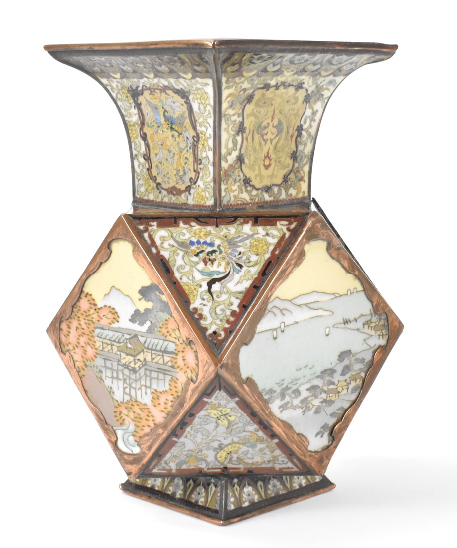 Japanese Cloisonne Hexagonal Vase,Meiji Period