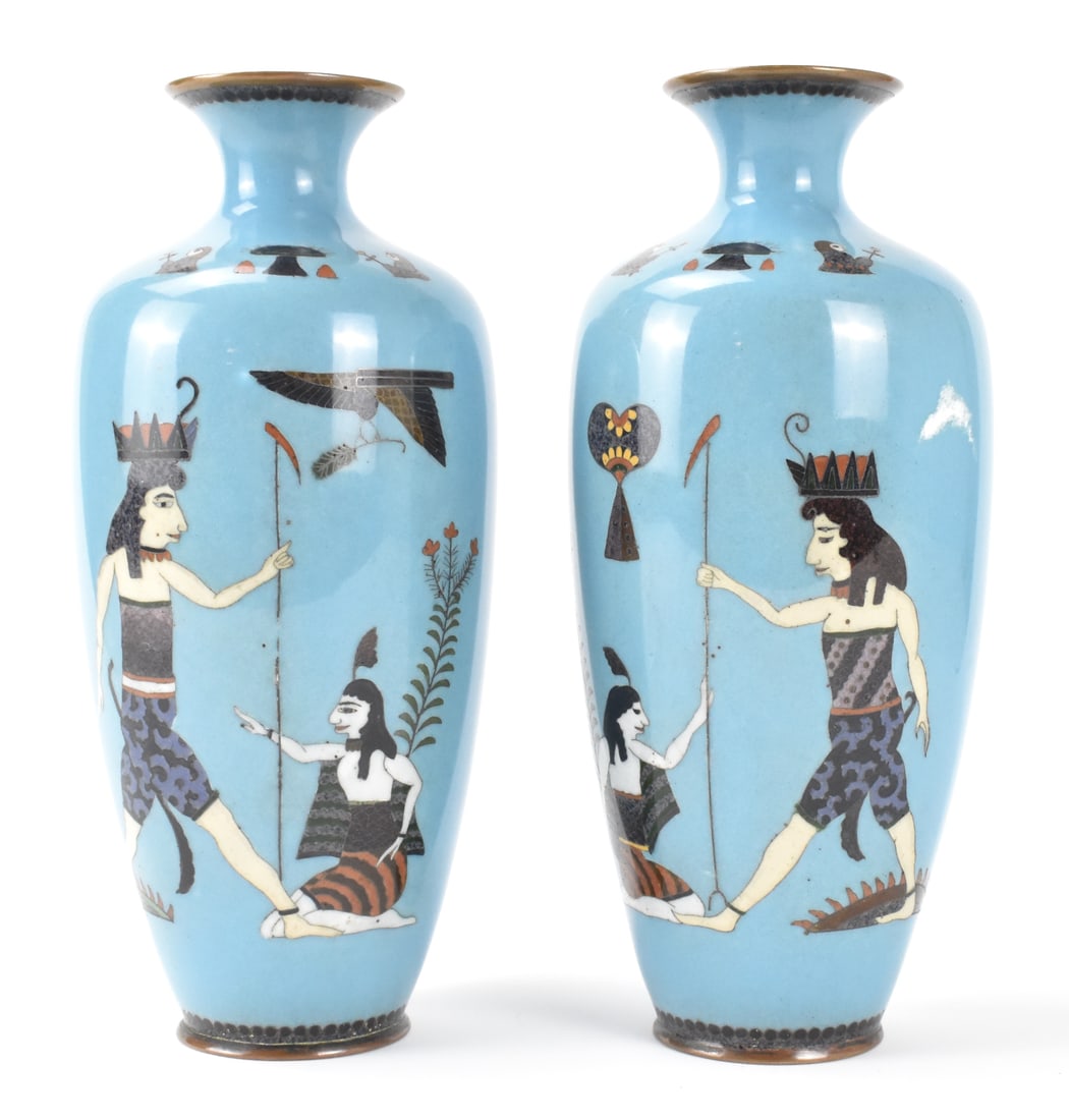 Pair Japanese Cloisonne "Egyptian" Vase,Meiji Pe. (1 of 8)
