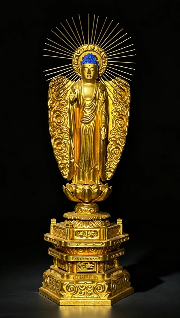 Japanese Gild Lacquered Wood Buddha,Meiji Period (1 of 9)