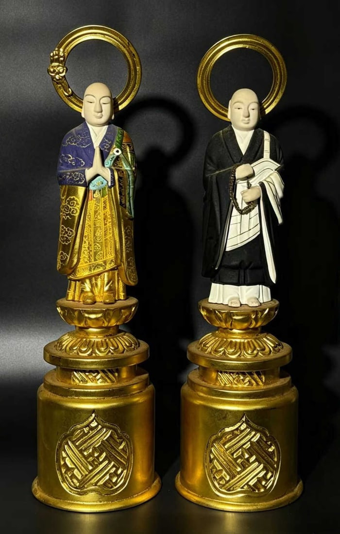 Pair of Japanese Polychrome Lacquered Wood Lohan (1 of 8)
