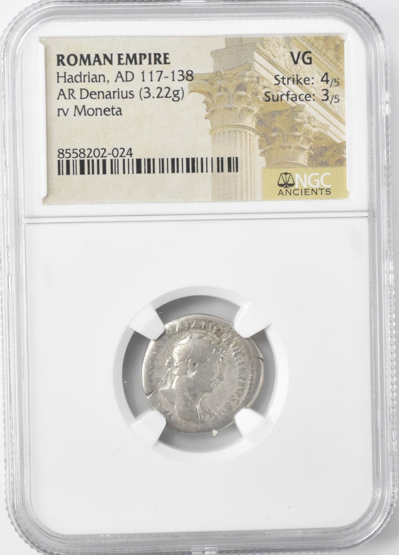 Silver Roman Empire Coin Hadrian Denarius 117-138
