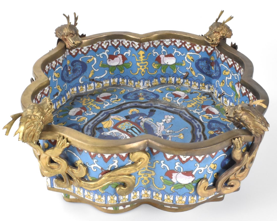 Chinese Cloisonne Lobed Dragon Washer,ROC Period (1 of 15)
