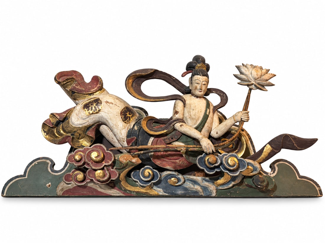 Japanese Polychrome Lacquered Wood Guanyin,Edo Pe. (1 of 6)