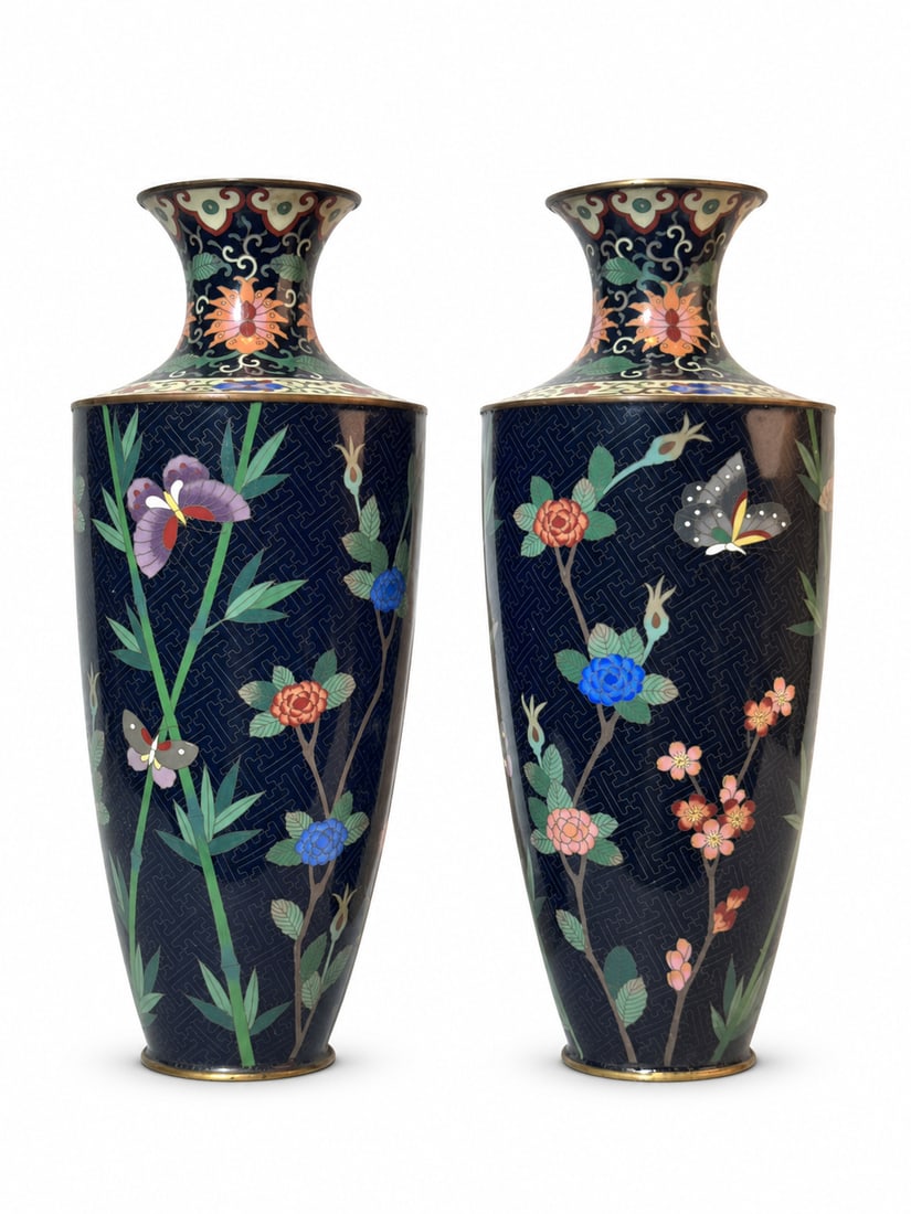 Pair Japanese Cloisonne Floral Vase, Meiji Period (1 of 10)