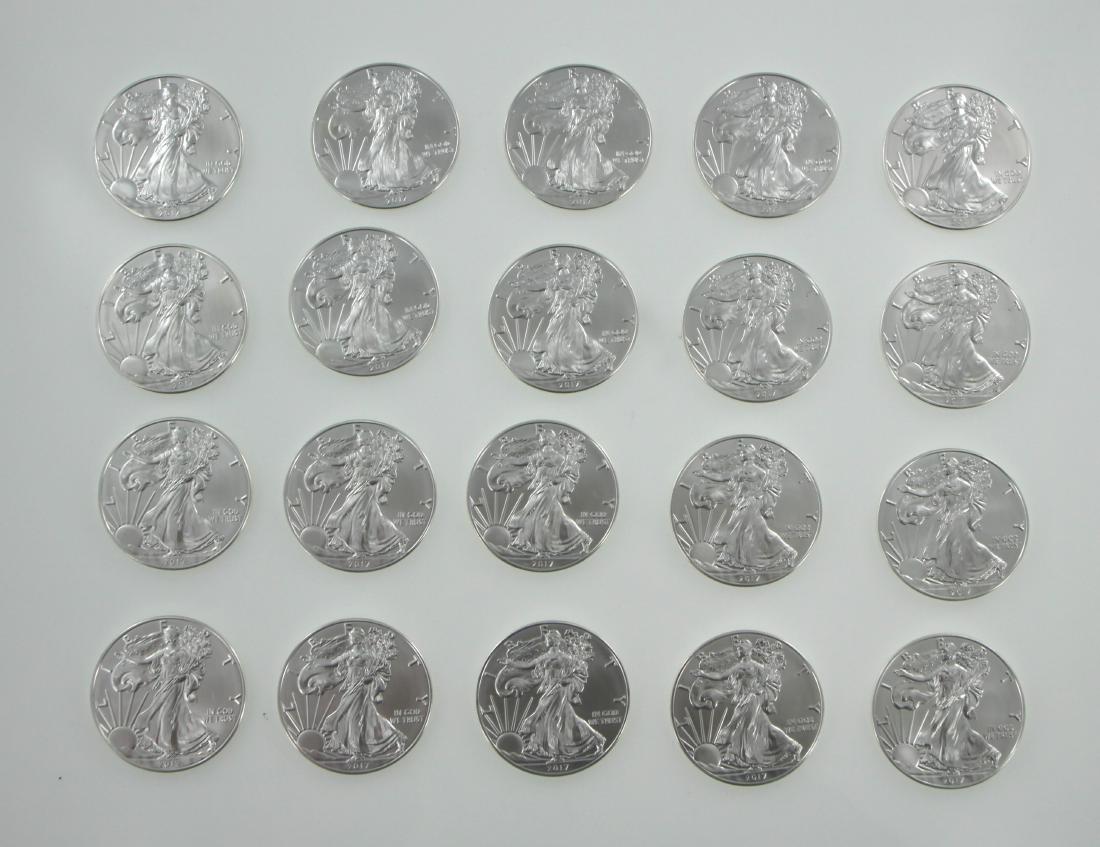 (20) 2017 1 oz American Silver Eagle BU Coins: (20) 2017 1 oz American Silver Eagle BU Coins Includes: (1) United States Treasury Plastic Container