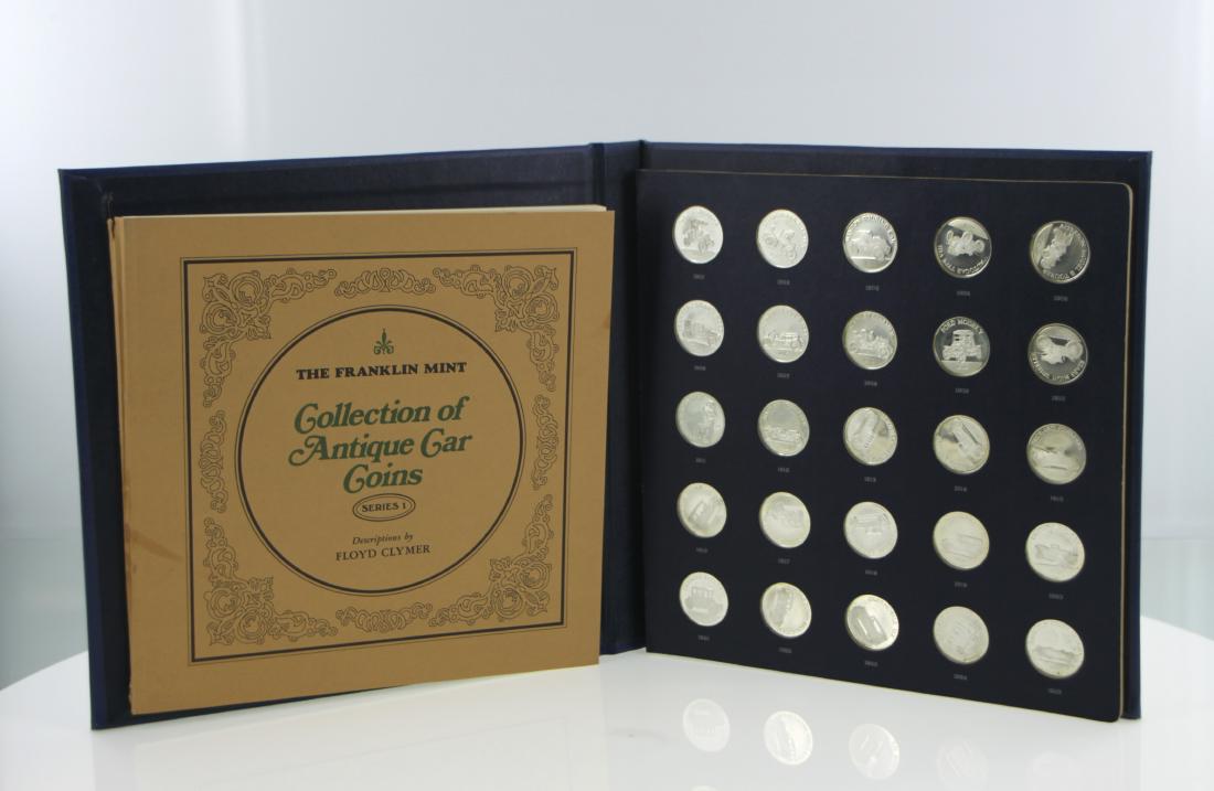 (1) Franklin Mint Collection of Antique Car Coins Set: (1) Franklin Mint Collection of Antique Car Coins Set Series 1 First Edition Proof Set Steriling Silver Includes: Booklet & Care Sheet