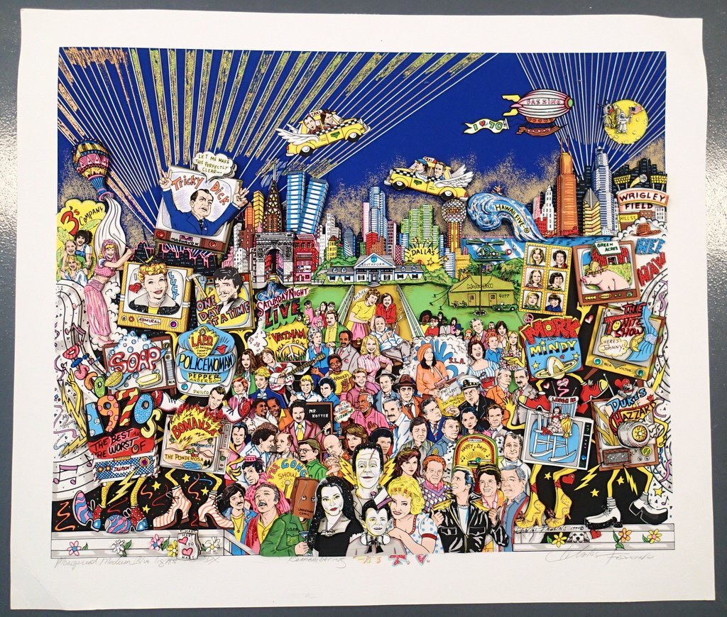 Charles FAZZINO, 3-D Signed, Remembering 70's T.V. (1 of 9)
