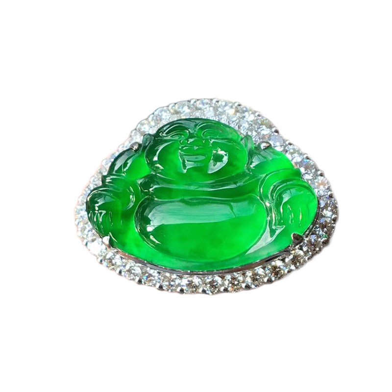 Green 18K gold inlaid Buddha Ring Necklace: All products are 100% natural and certified, untreated, hand-carved, including a true certificate of identification.