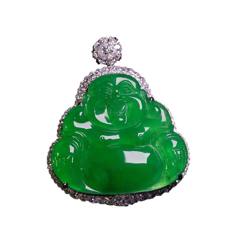 A grade Emerald jadeite Buddha pendant necklace: All products are 100% natural and certified, untreated, hand-carved, including a true certificate of identification.