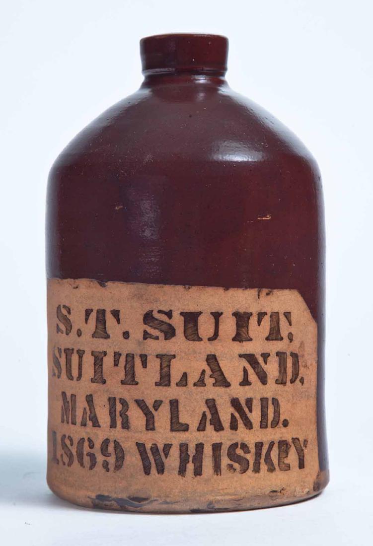 SUITLAND, MARYLAND ADVERTISING STONEWARE WHISKEY JUG
