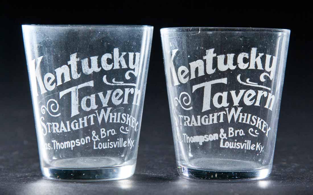 2 PRE-PROHIBITION KENTUCKY SHOT GLASSES: Both Kentucky Tavern, Louivislle. 2.25" high.